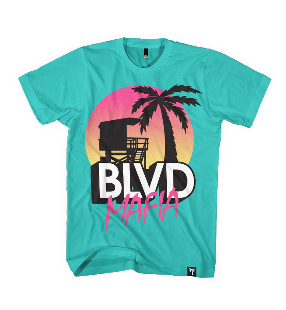 T-shirt Homme BLVD Supply Co. Motif Palmier - Noir, Taille S, 100% Coton, Occasion Très Bon état